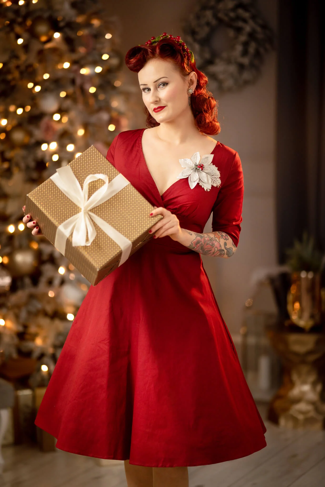 Grün 1950ER HOHE TAILLE V-AUSSCHNITT SWING KLEID - Image 13