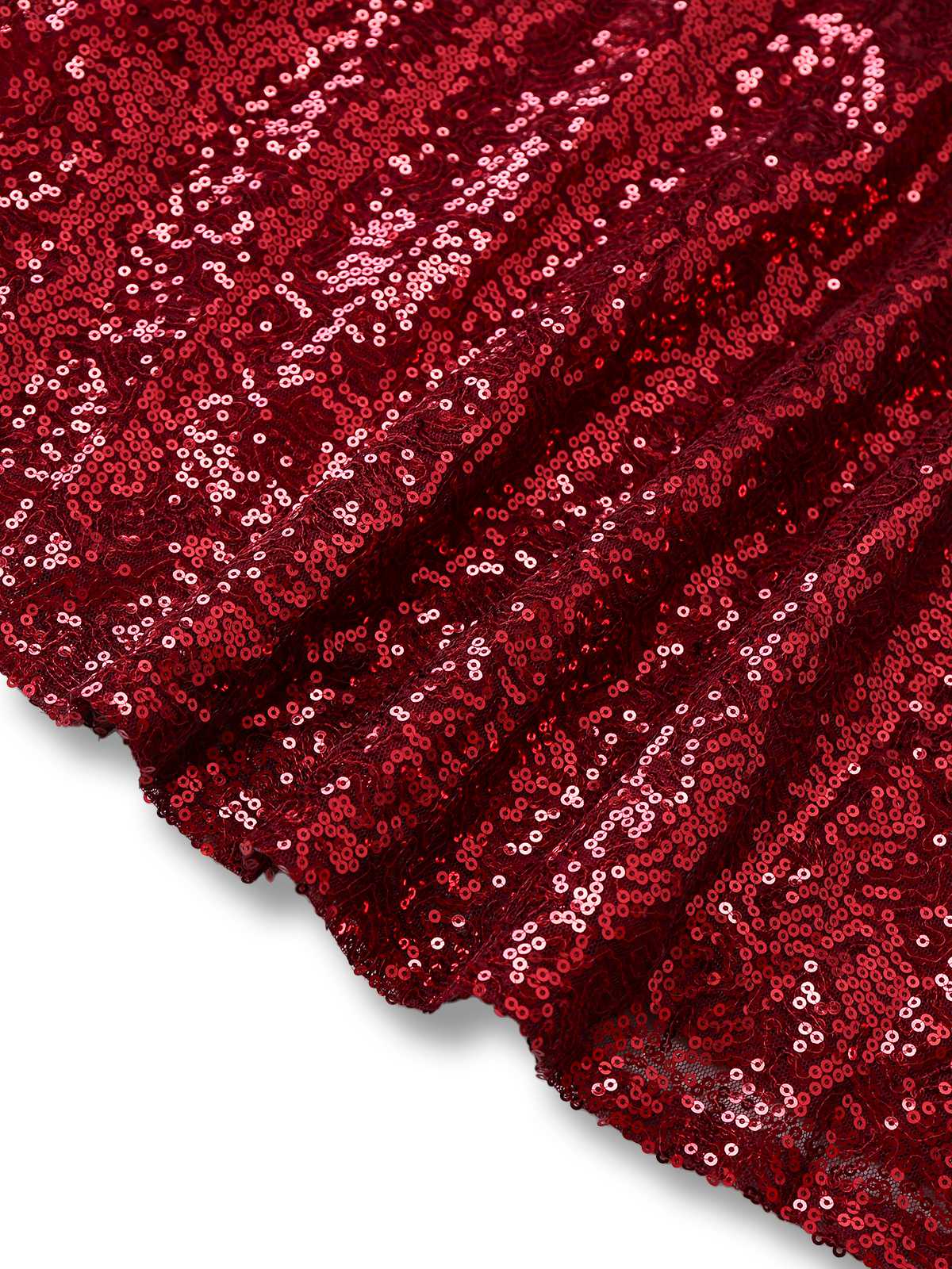Weinrot 1950er Pailletten Tief-V Netz Kleid - Image 6