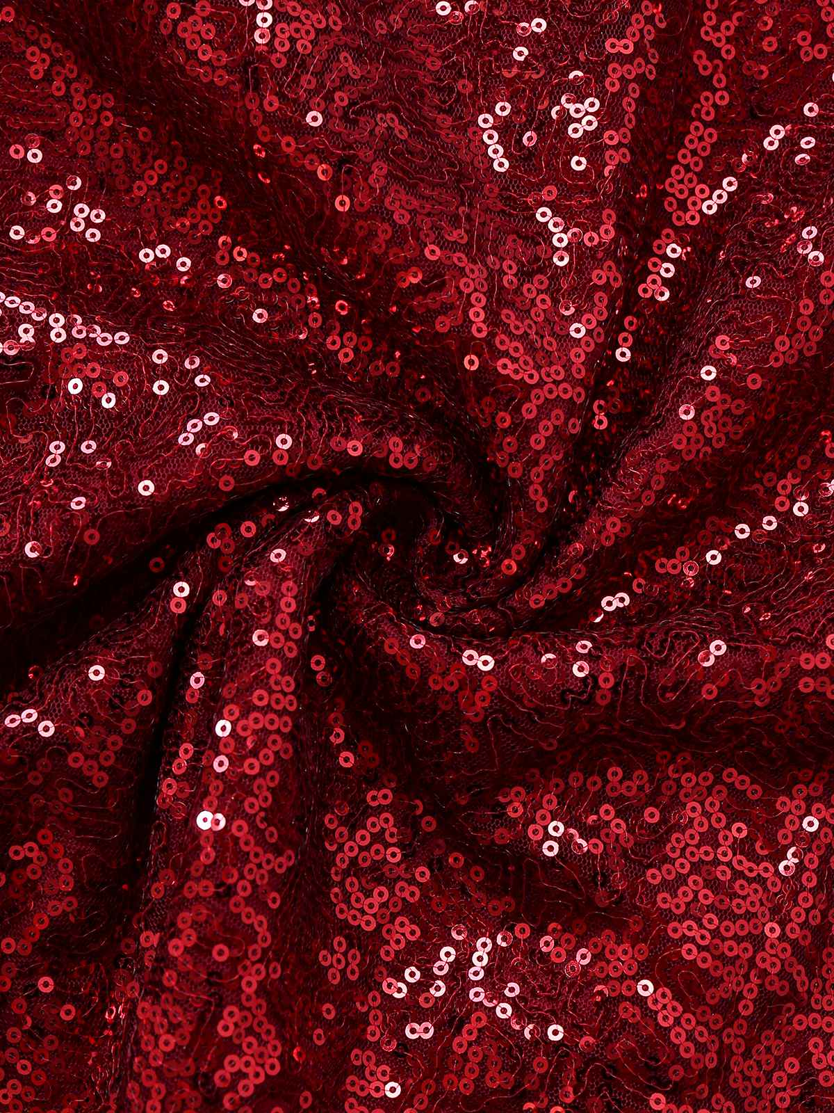 Weinrot 1950er Pailletten Tief-V Netz Kleid - Image 7