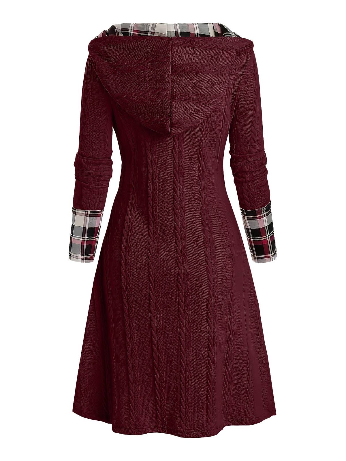 Schwarz 1950er Plaid Stricken Kapuze Kleid - Image 10