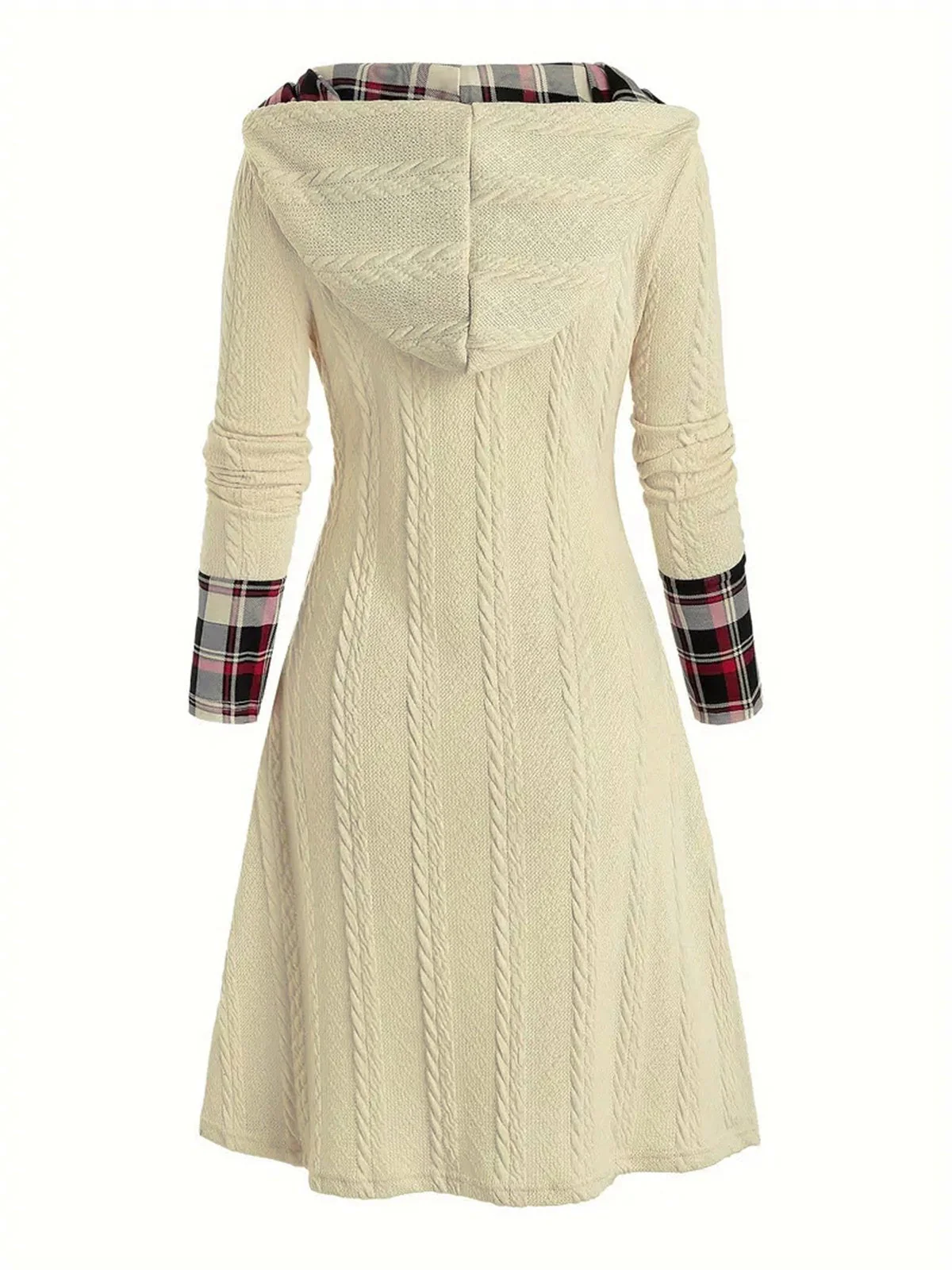 Schwarz 1950er Plaid Stricken Kapuze Kleid - Image 5