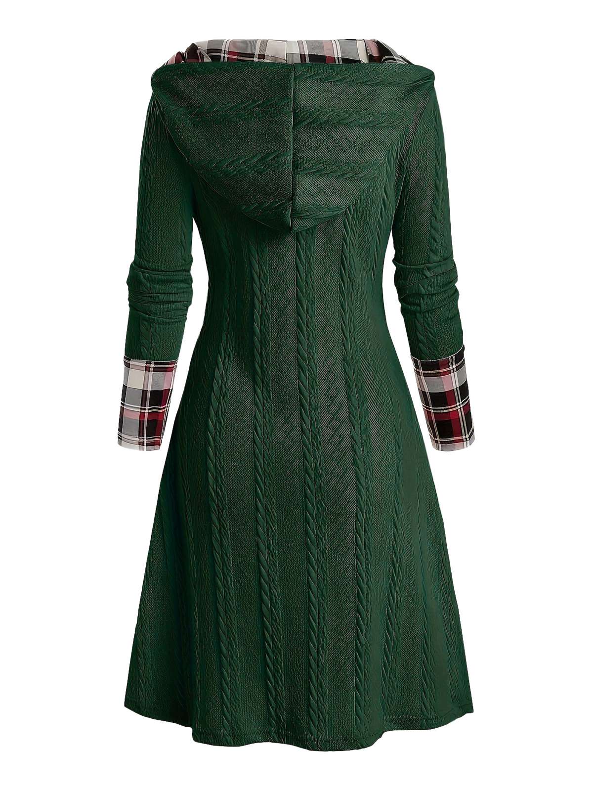 Schwarz 1950er Plaid Stricken Kapuze Kleid - Image 8