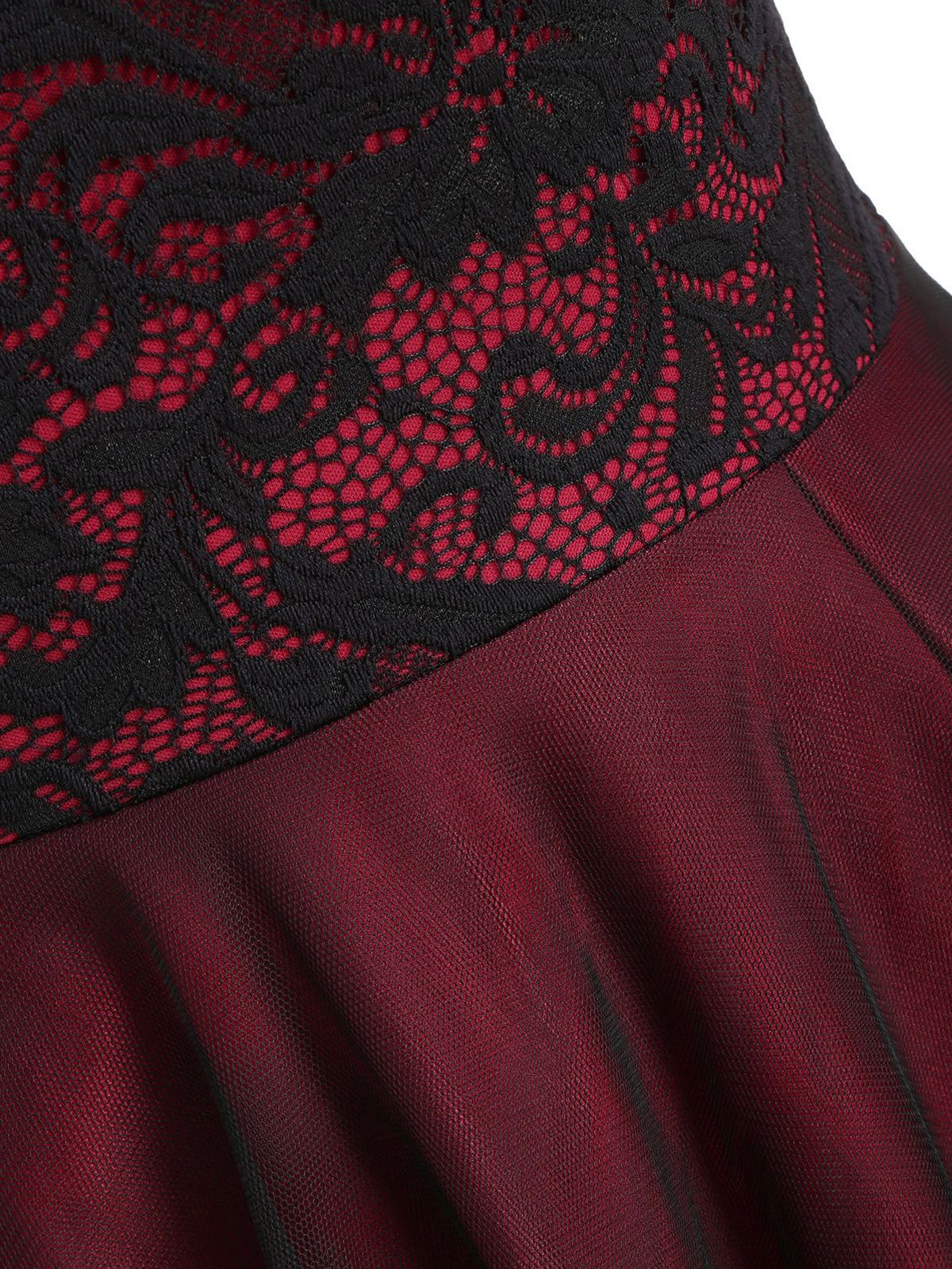 Weinrot 1950ER SCHULTERFREI SPITZE SWING BLUMEN KLEID - Image 4