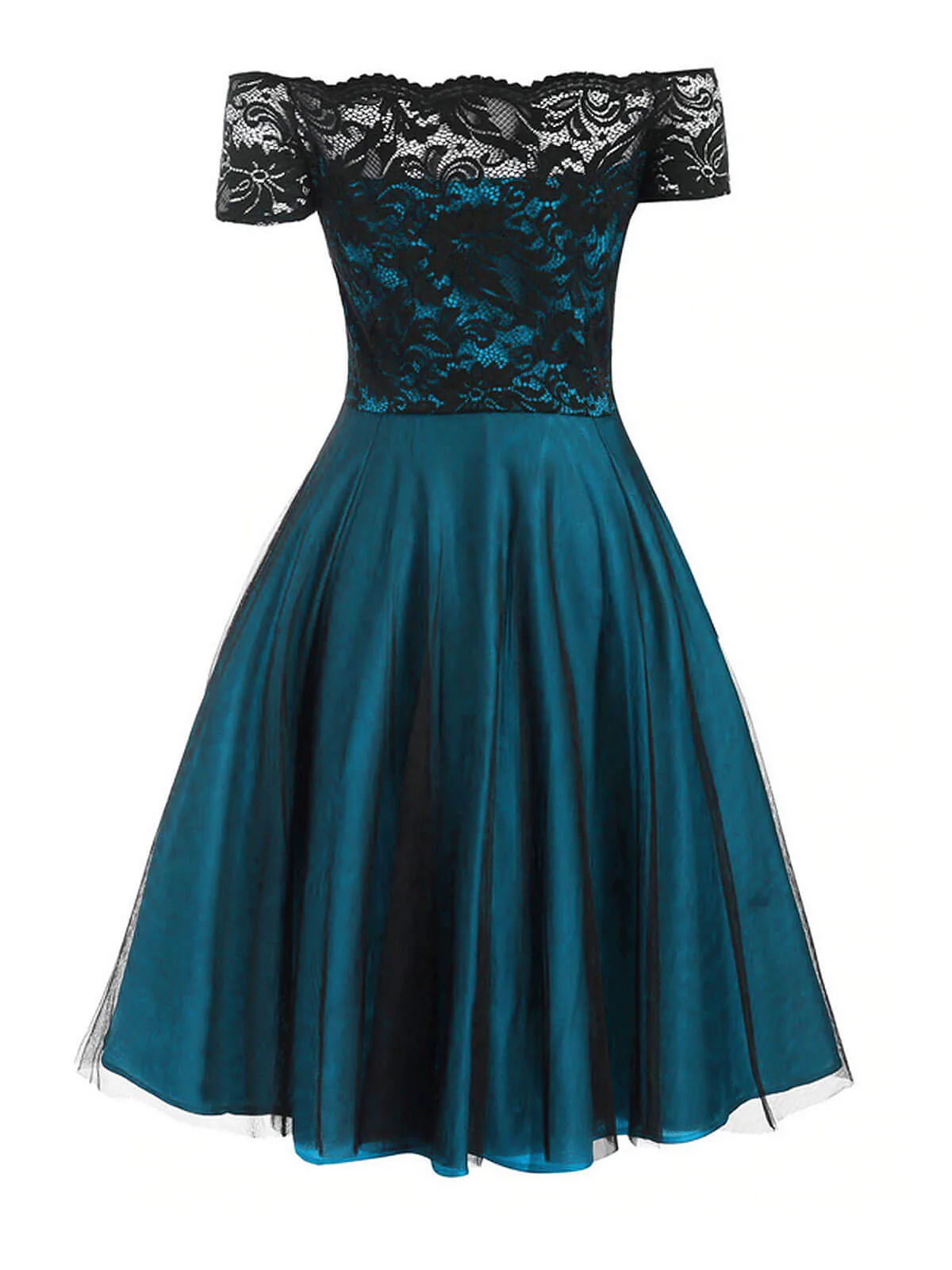 Weinrot 1950ER SCHULTERFREI SPITZE SWING BLUMEN KLEID - Image 5