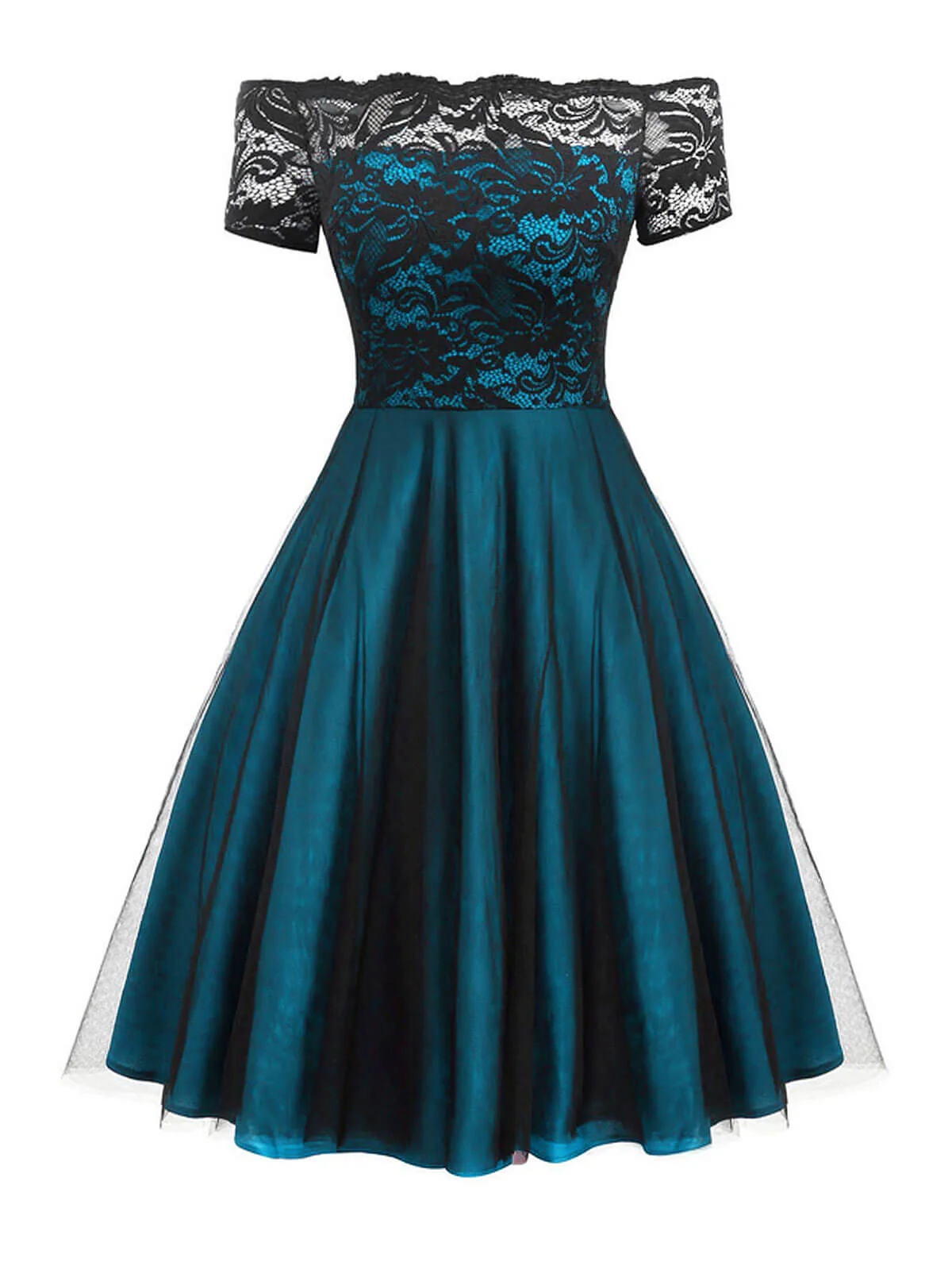 Weinrot 1950ER SCHULTERFREI SPITZE SWING BLUMEN KLEID - Image 6