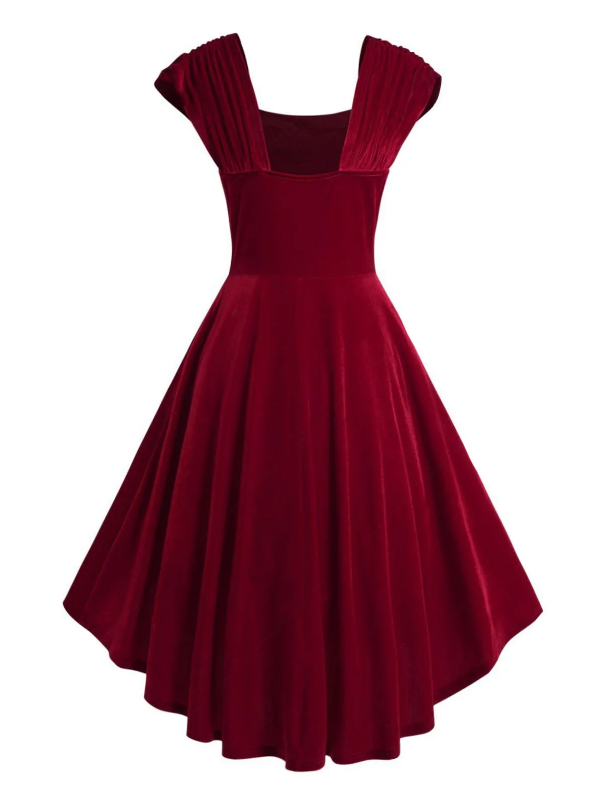 Weinrot 1950er Solide Herzknöpfen Kleid - Image 3