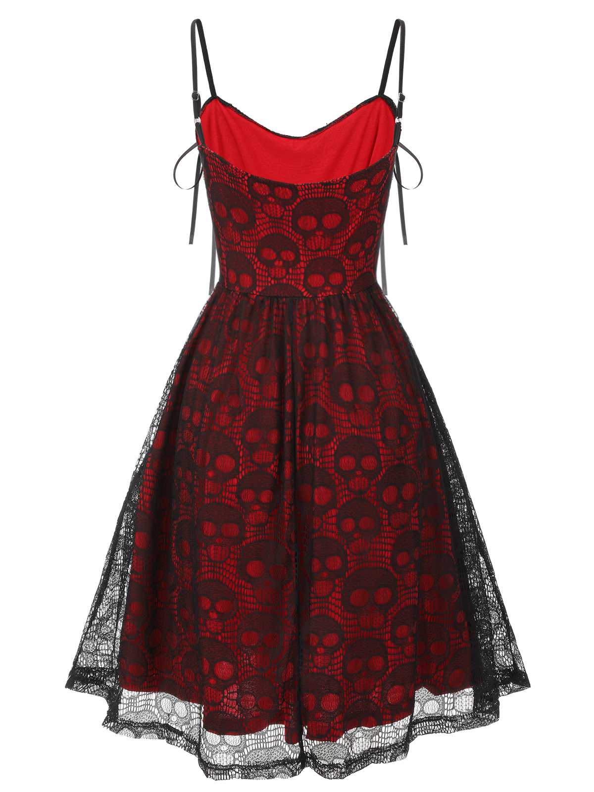 Weinrot 1950er Totenkopfmuster Gothic Style Kleid - Image 2