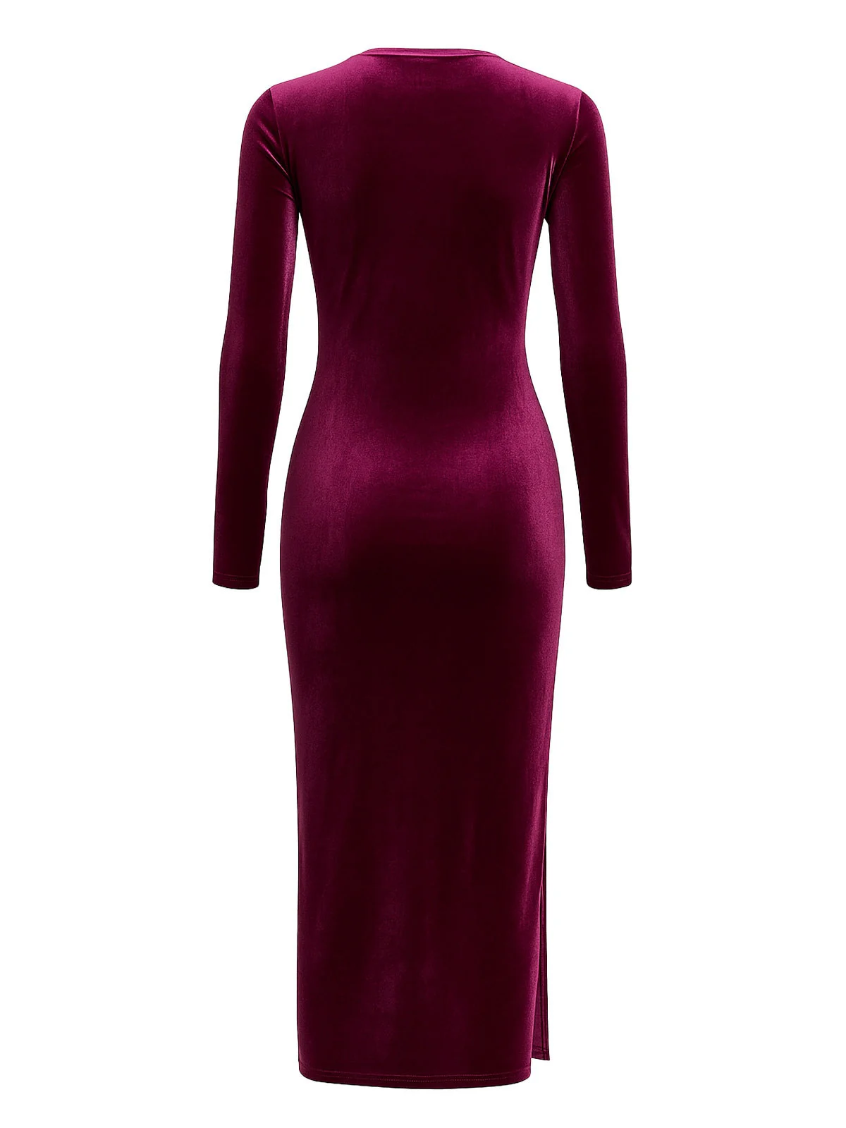 Weinrot 1960er Samt Taillenbindung Enges Kleid - Image 3