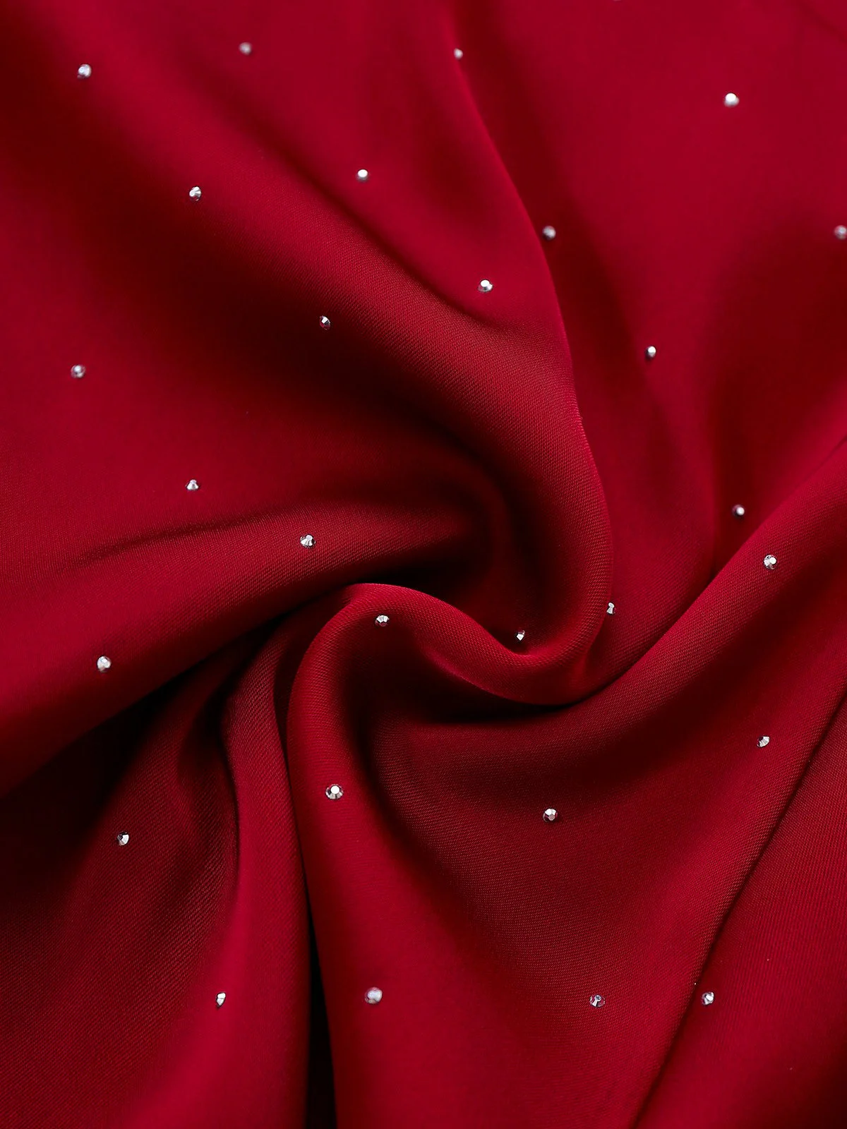 Weinrot 1960er Satin Strassstein Schulterfrei Kleid - Image 8