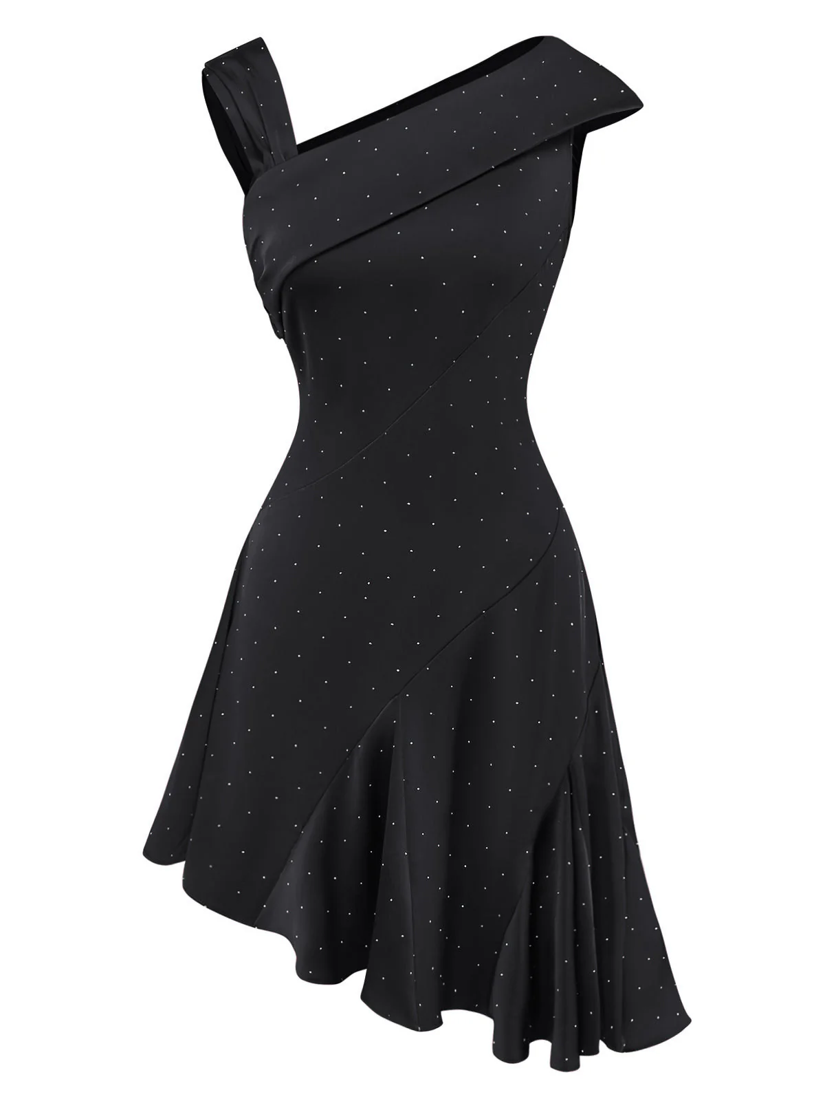 Weinrot 1960er Satin Strassstein Schulterfrei Kleid - Image 9