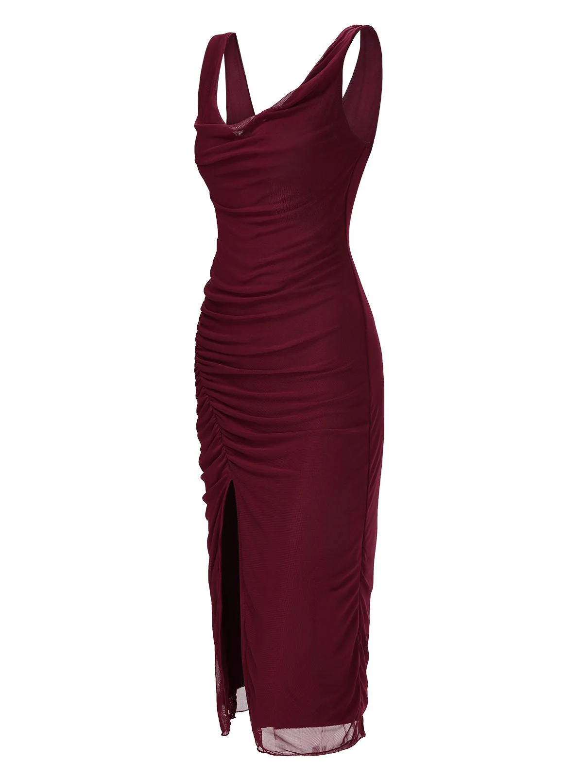 Weinrot 1960er Schal Schlitz Rückenfrei Kleid - Image 4