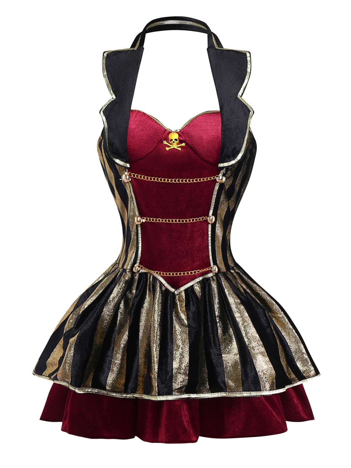 Weinrot 1970er Halloween Samt Piratenkapitän Kleid - Image 2