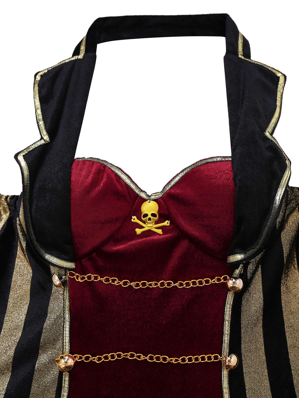 Weinrot 1970er Halloween Samt Piratenkapitän Kleid - Image 4