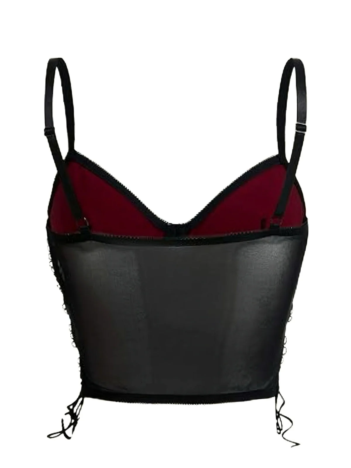 Weinrot 1970er Schläger Spinnennetz Spitze Camisole - Image 2