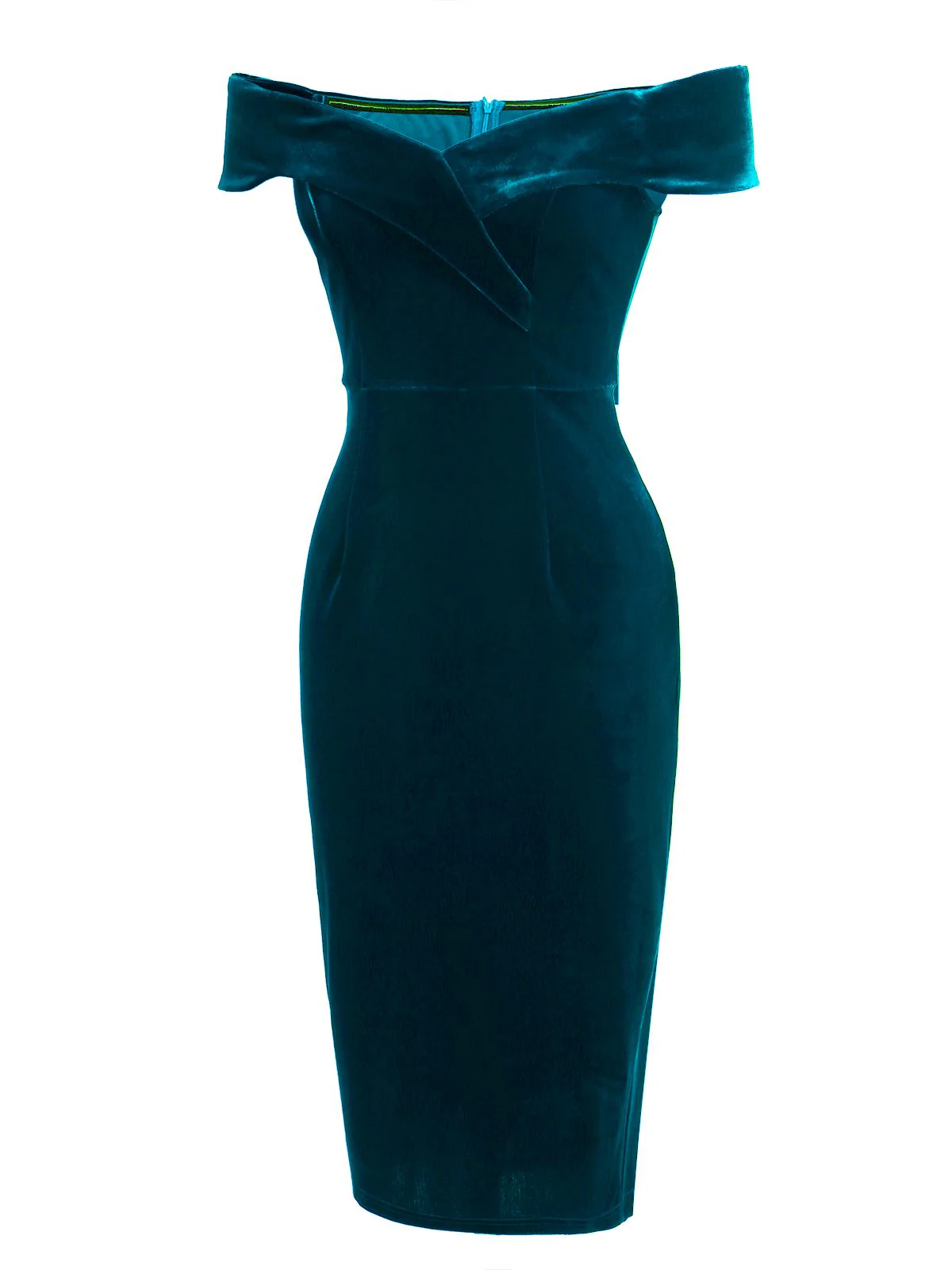 Dunkelgrün VINTAGE SCHULTERFREI PENCIL KLEID - Image 15