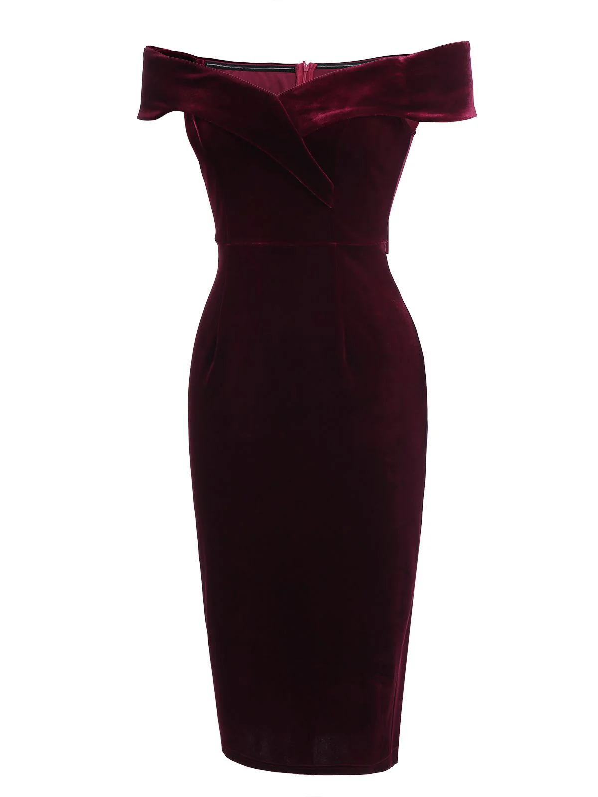 WEINROT SCHULTERFREI PENCIL KLEID - Image 3