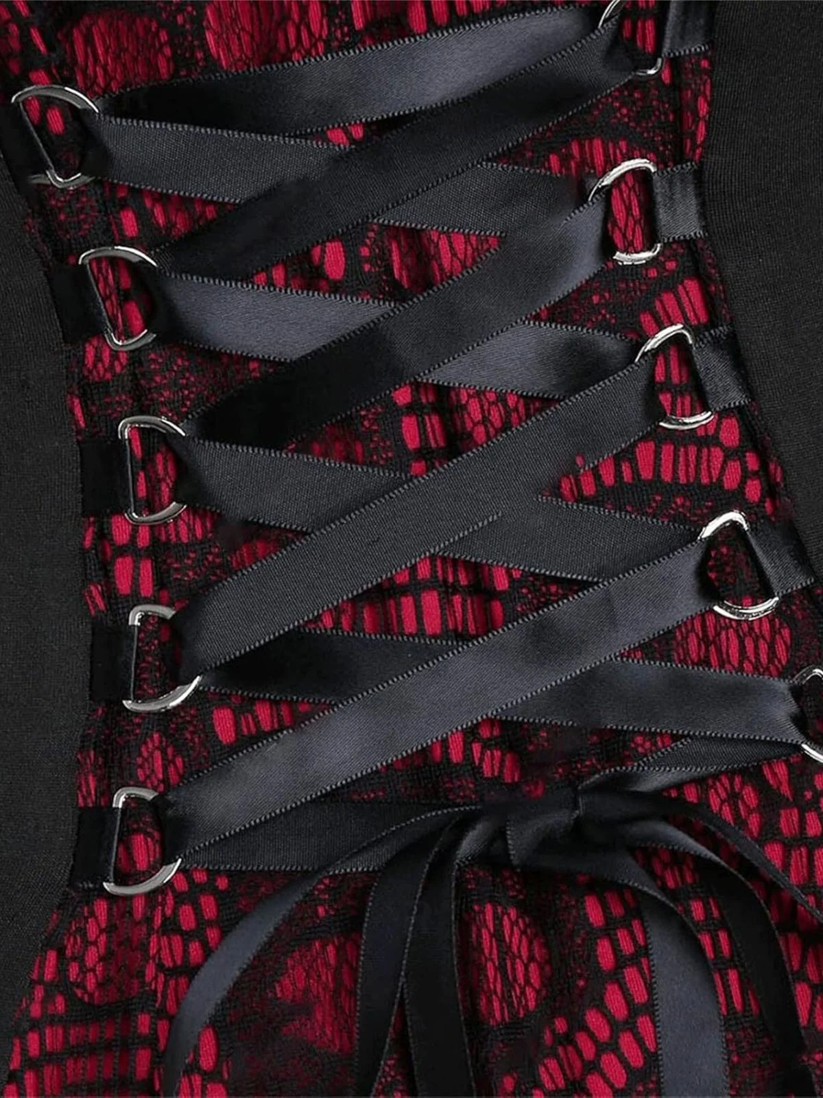 Weinrot & Schwarz 1940er Gothic Skelett Schädel Spitze Taste Kleid - Image 3