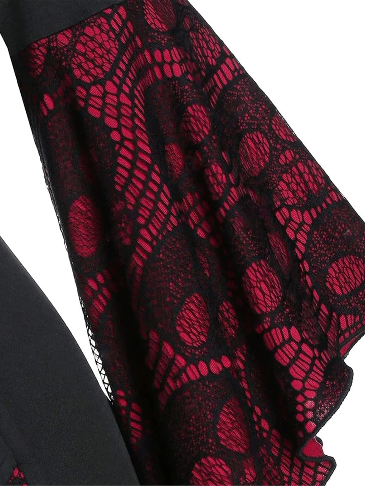 Weinrot & Schwarz 1940er Gothic Skelett Schädel Spitze Taste Kleid - Image 4