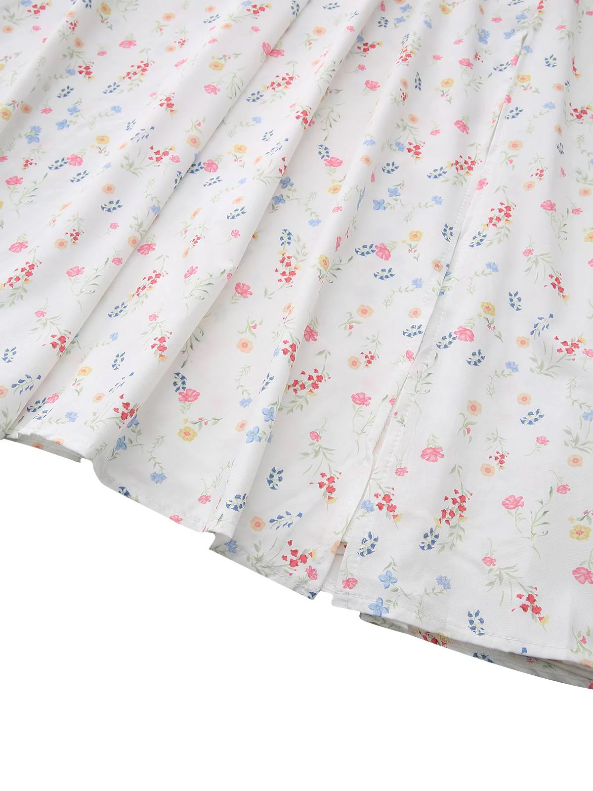 Weiß 1930er Blumen Quadratischer Hals Puffärmel Kleid - Image 5