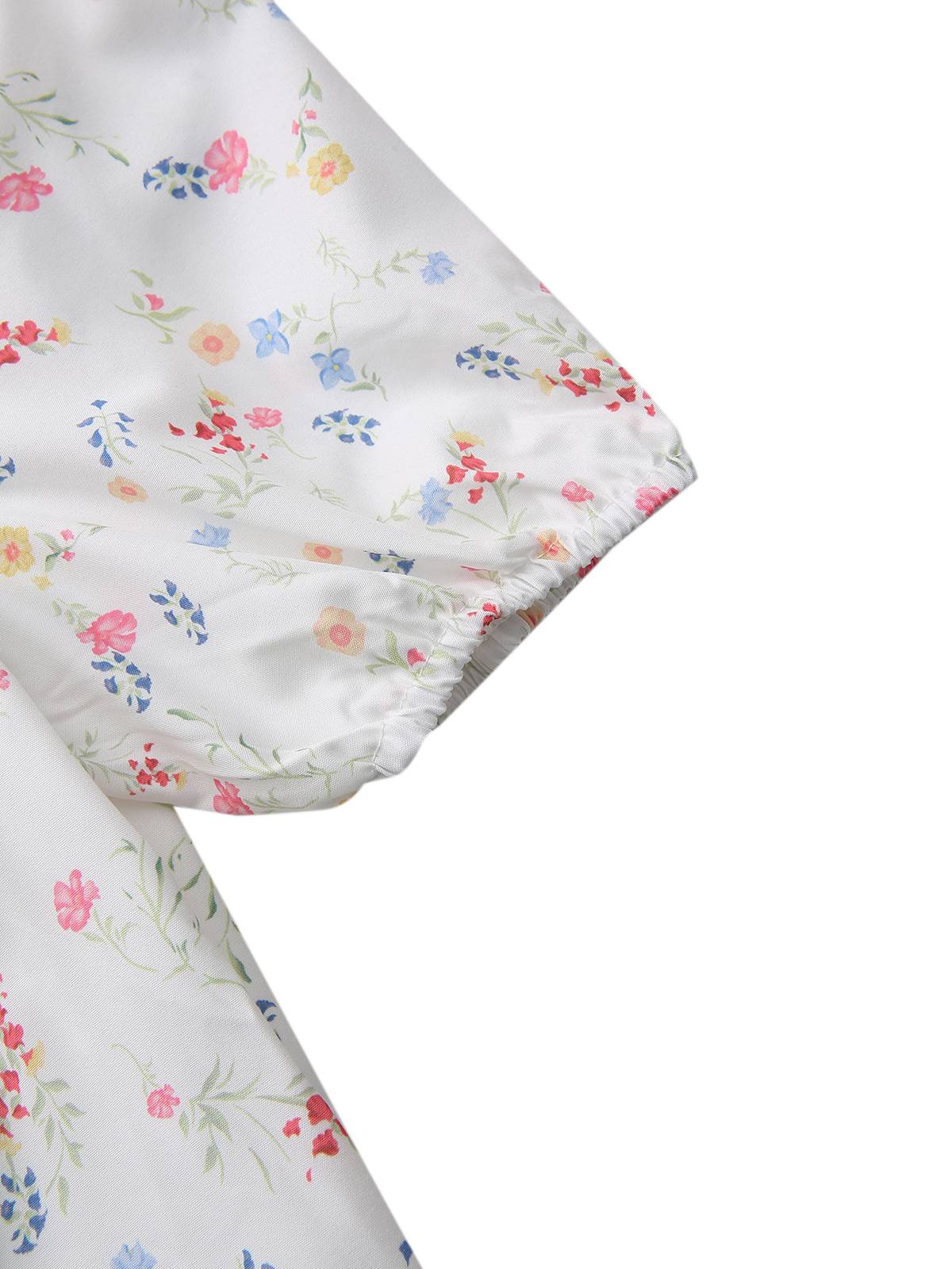 Weiß 1930er Blumen Quadratischer Hals Puffärmel Kleid - Image 6