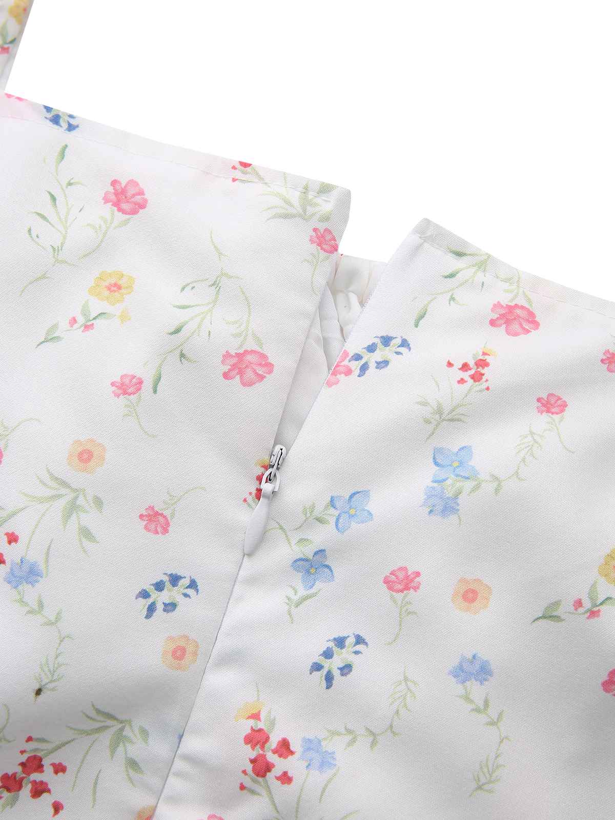 Weiß 1930er Blumen Quadratischer Hals Puffärmel Kleid - Image 7