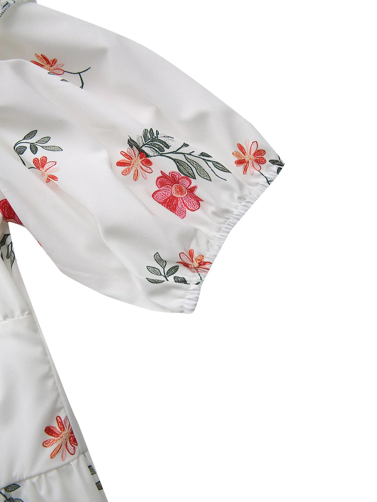 Weiß 1930er Blumen Rüschen Schulterfrei Puffärmel Kleid - Image 4