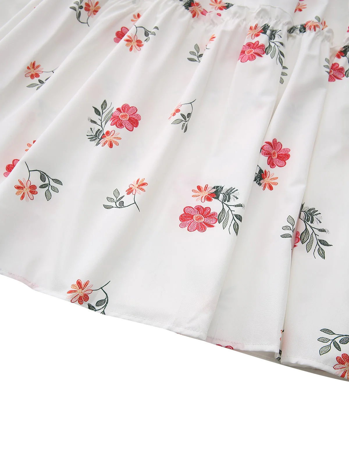 Weiß 1930er Blumen Rüschen Schulterfrei Puffärmel Kleid - Image 7