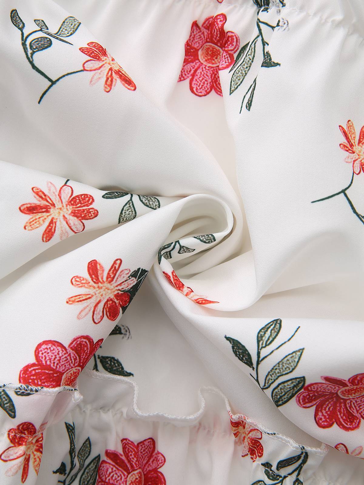 Weiß 1930er Blumen Rüschen Schulterfrei Puffärmel Kleid - Image 8