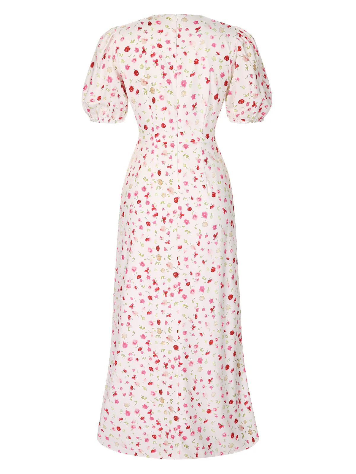 Weiß 1930er Blumenmuster Puffärmel Fischschwanz Kleid - Image 3