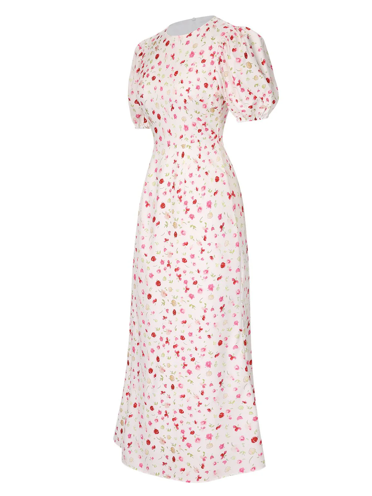 Weiß 1930er Blumenmuster Puffärmel Fischschwanz Kleid - Image 4