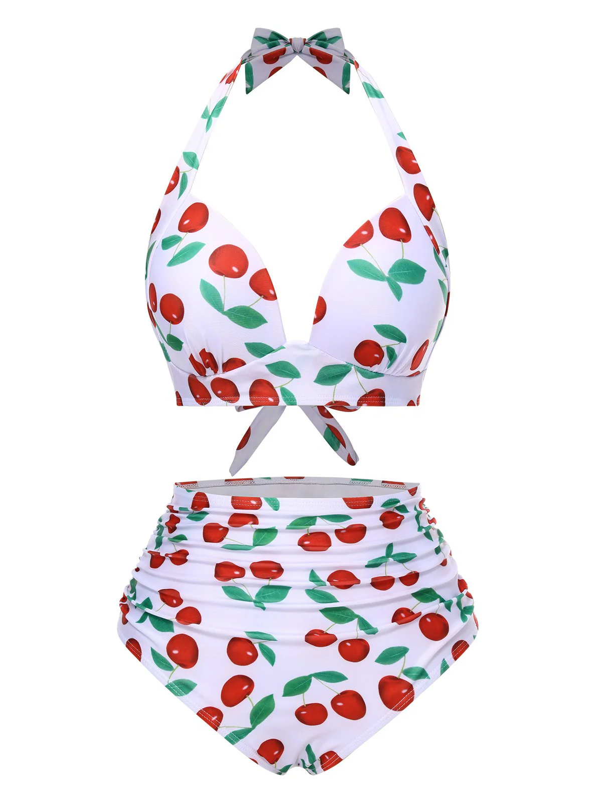 1930er Rot Kirsche Gerüschtes Halter Bikini Set - Image 4
