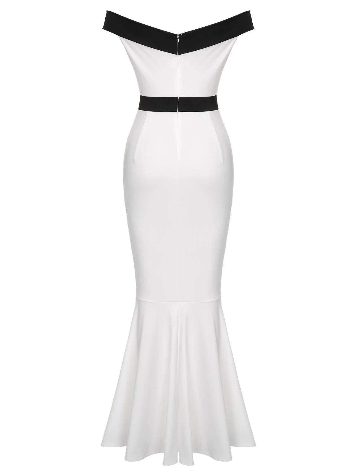 Weiß 1930er Schulterfreie Fischschwanzkleid - Image 4