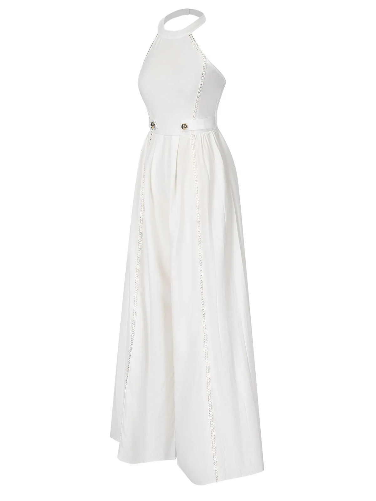 Weiß 1930er Solide Kette Verschönert Halter Jumpsuit - Image 2