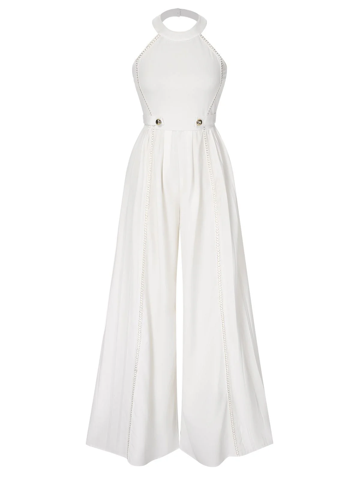 Weiß 1930er Solide Kette Verschönert Halter Jumpsuit - Image 3