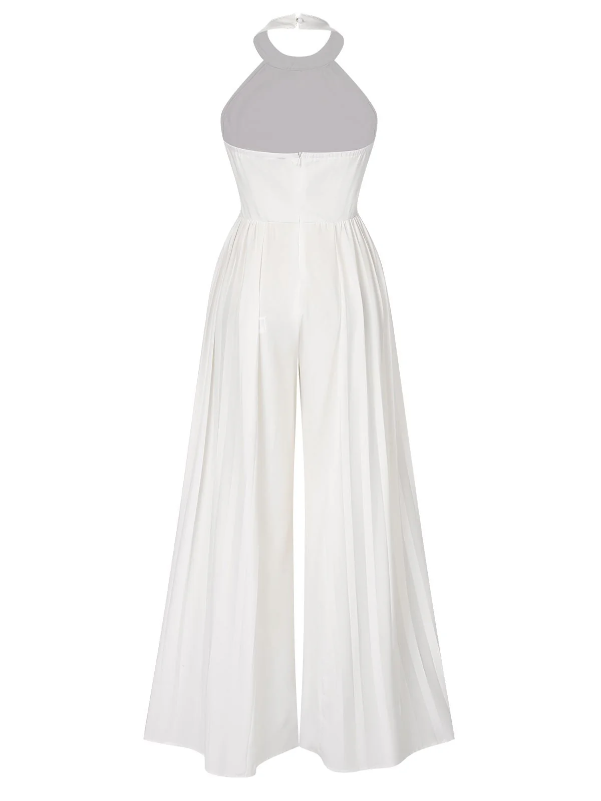 Weiß 1930er Solide Kette Verschönert Halter Jumpsuit - Image 4