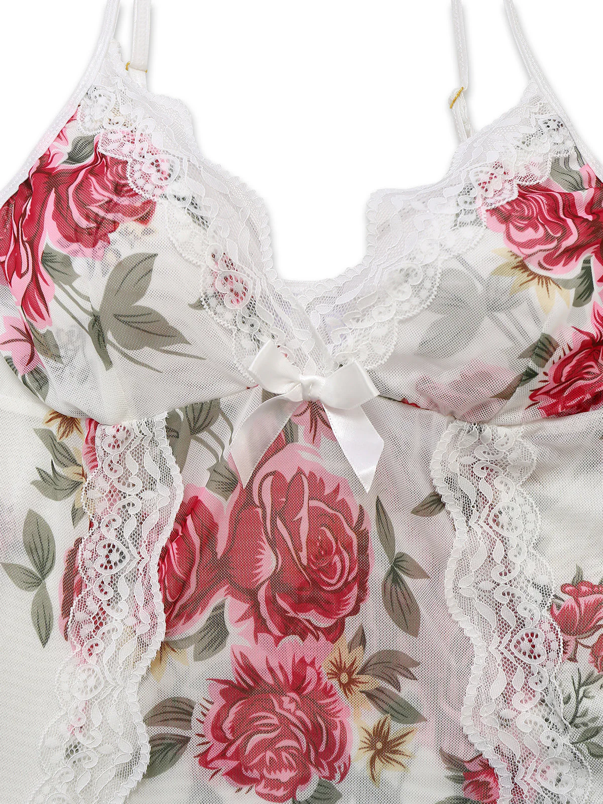 Weiß 1930er Spitze Blumen Netz Spaghetti Träger Nachthemd - Image 3