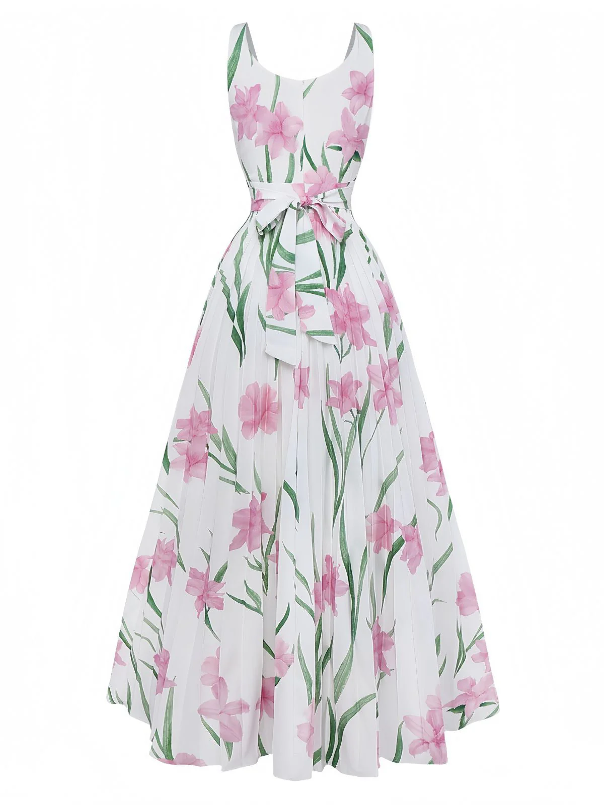 Weiß 1930er U-Ausschnitt Blumen Ärmellos Maxi Kleid - Image 2