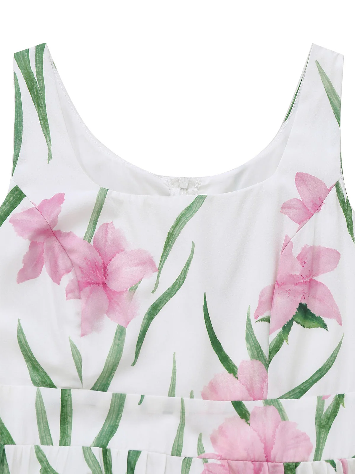 Weiß 1930er U-Ausschnitt Blumen Ärmellos Maxi Kleid - Image 3
