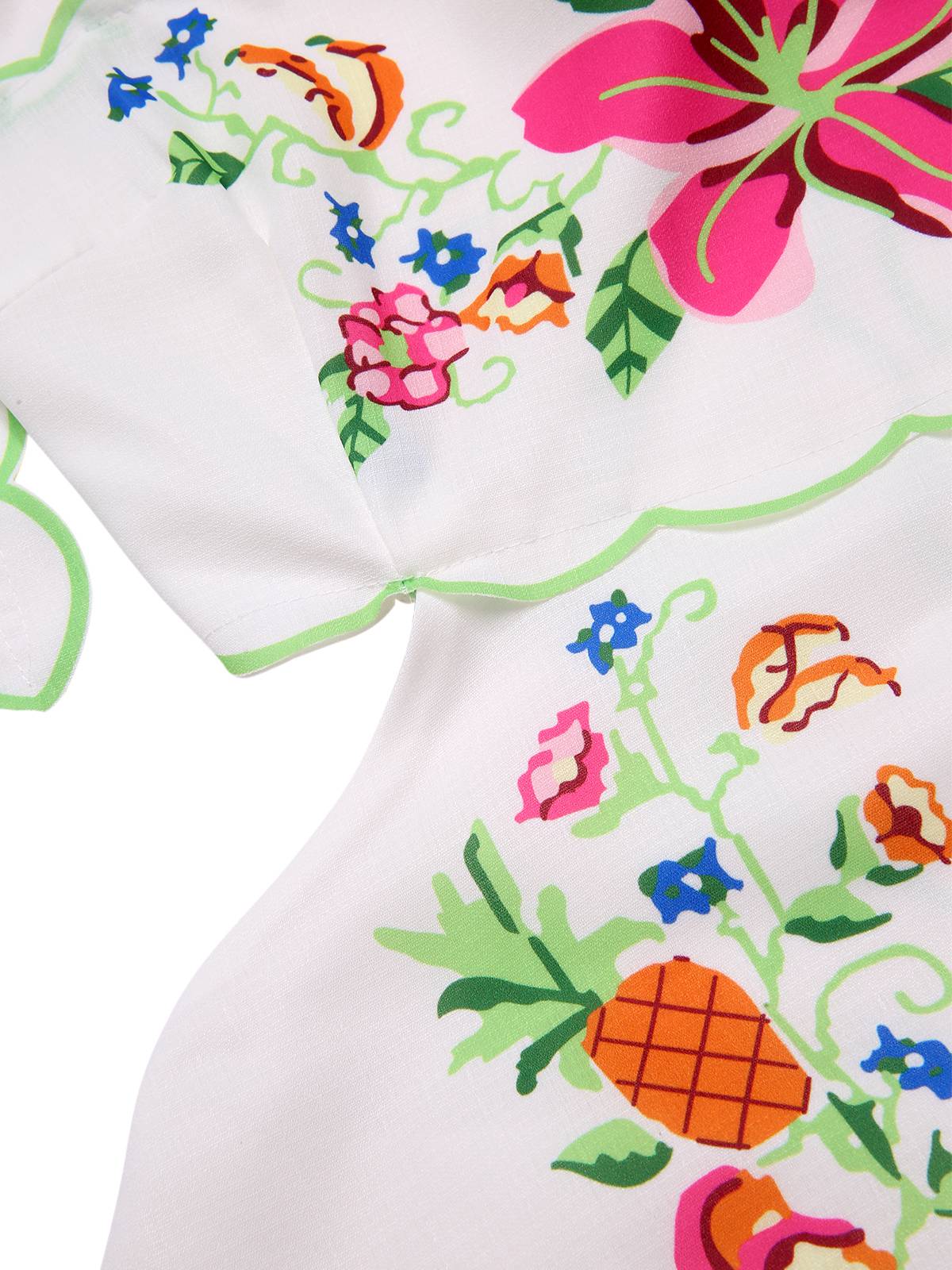 Weiß 1940er Blumen Drucken Zurückbinden Kleid - Image 3