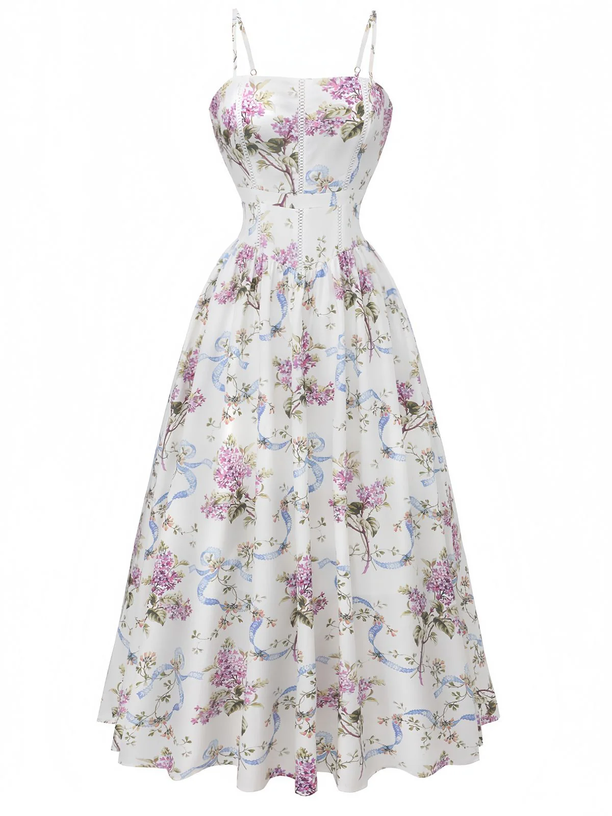 Weiß 1940er Blumen Korsett Tee Slip Kleid - Image 2