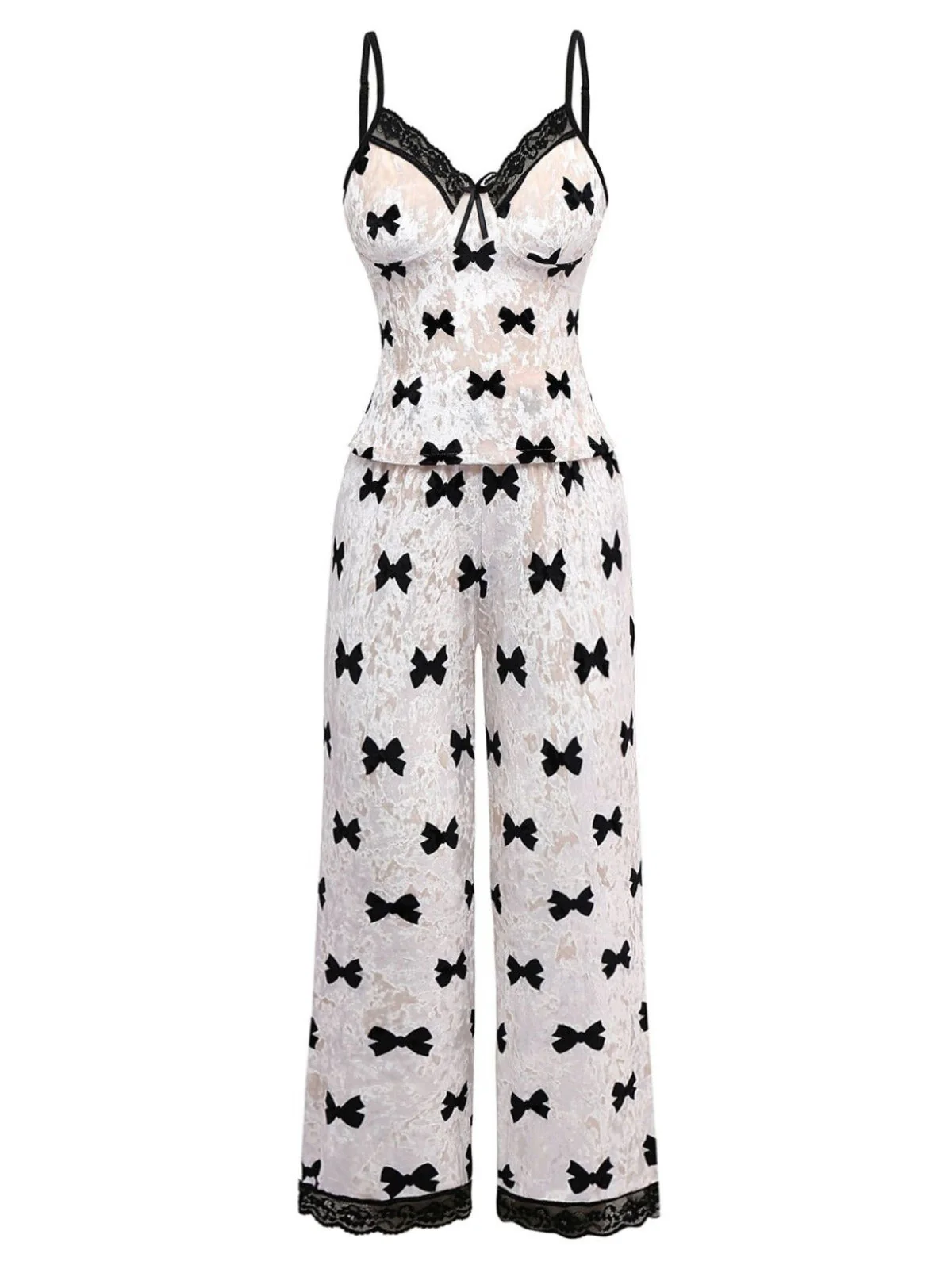 Weiß 1940er Bogen Drucken Samt Pajama Set