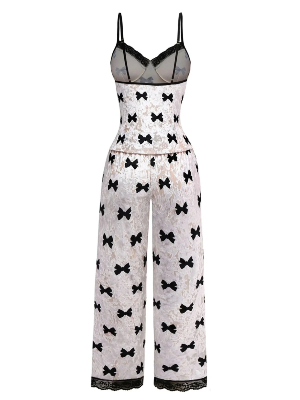 Weiß 1940er Bogen Drucken Samt Pajama Set - Image 2