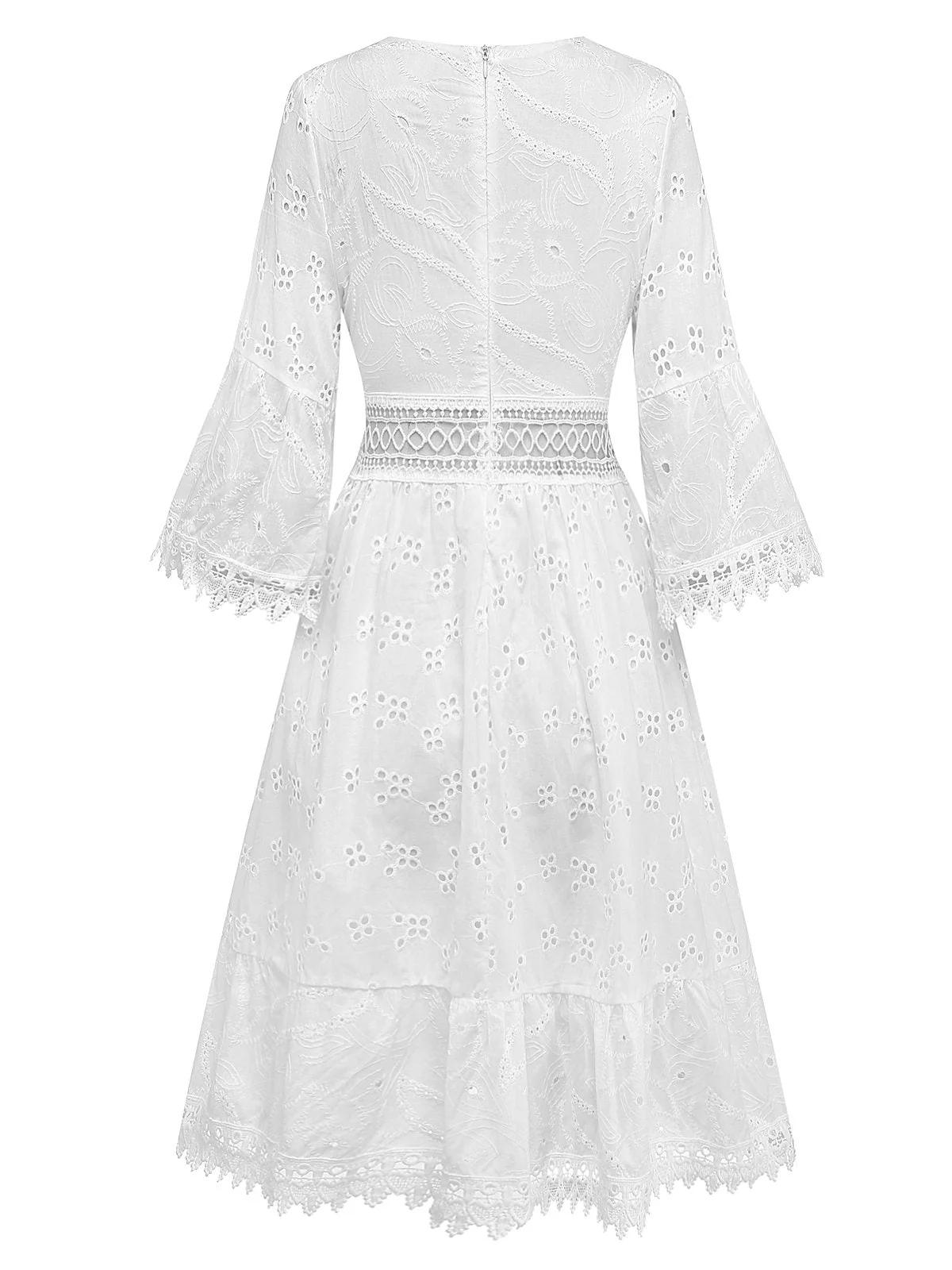 Weiß 1940er Durchbruch Quasten Bestickt Überwurf Kleid - Image 3