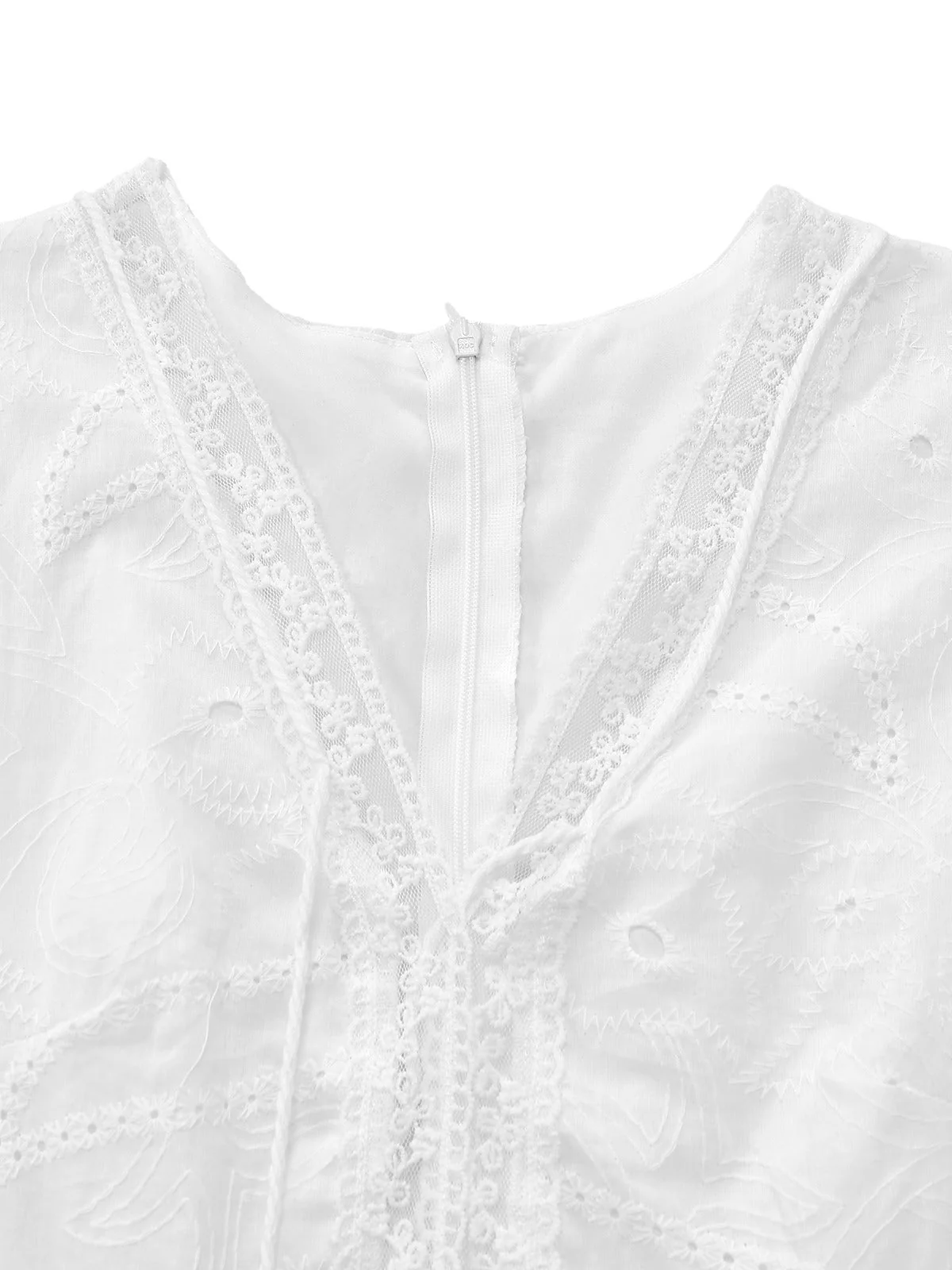 Weiß 1940er Durchbruch Quasten Bestickt Überwurf Kleid - Image 4