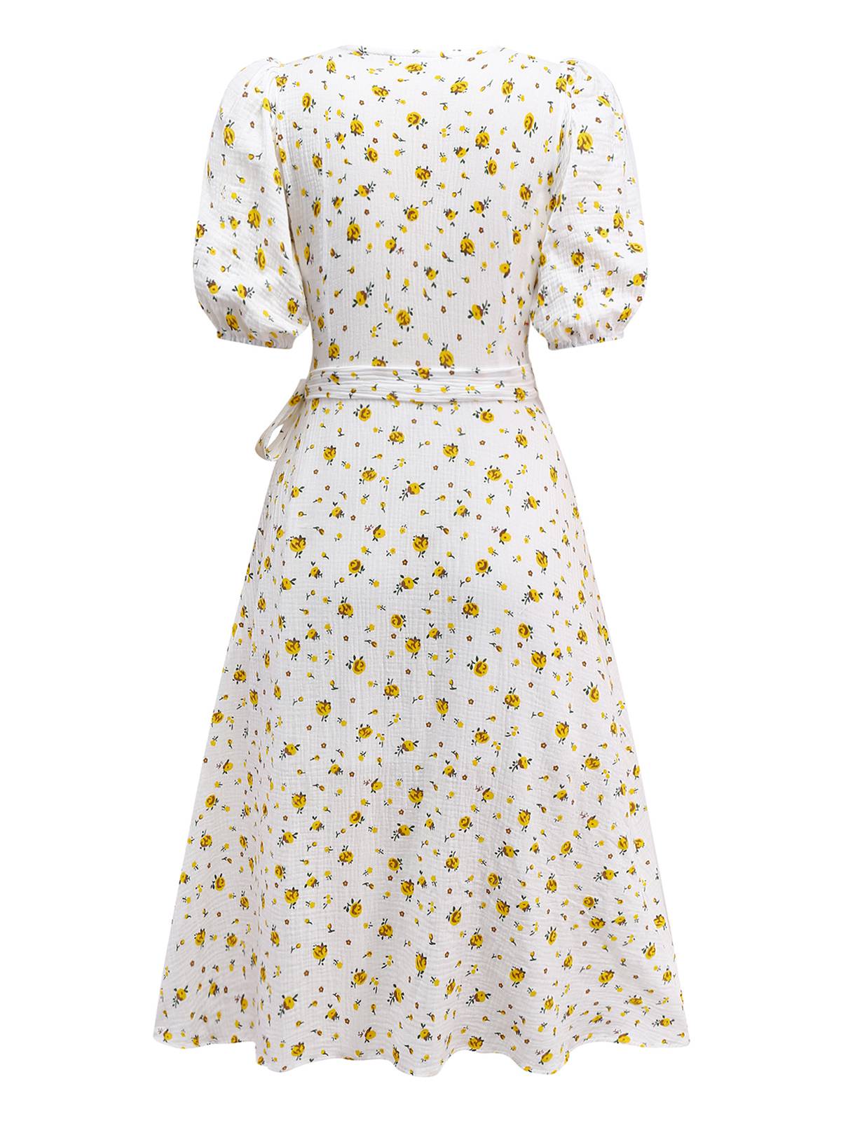 Weiß 1940er Kleine Blumen Baumwolle Wickel Kleid - Image 2