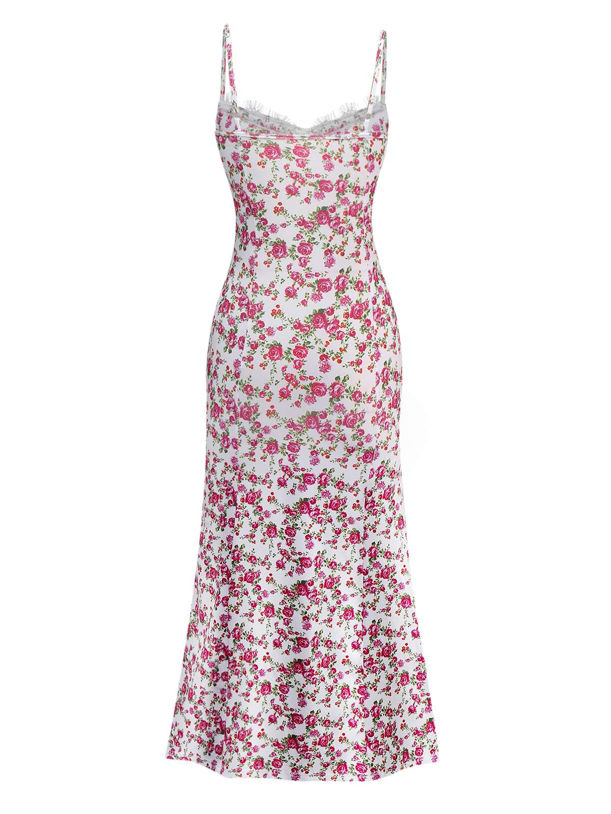 Weiß 1940er Kleine Blumen Rose Schlitz Slip Kleid - Image 2