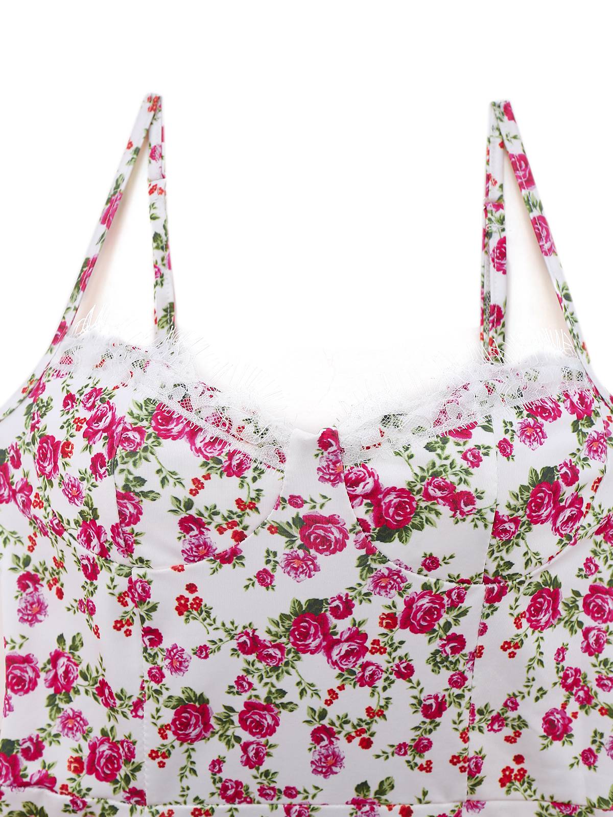 Weiß 1940er Kleine Blumen Rose Schlitz Slip Kleid - Image 3