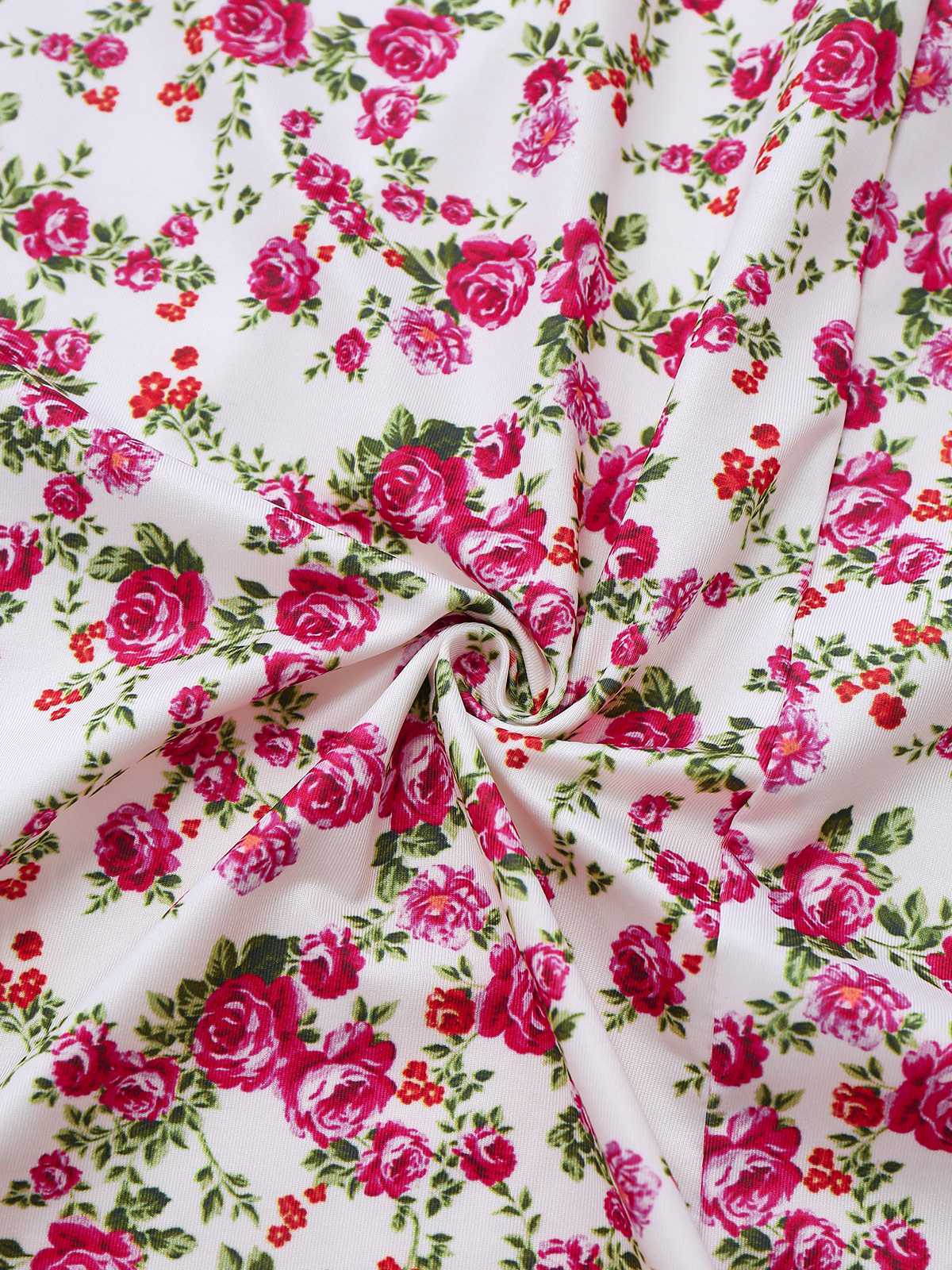 Weiß 1940er Kleine Blumen Rose Schlitz Slip Kleid - Image 5
