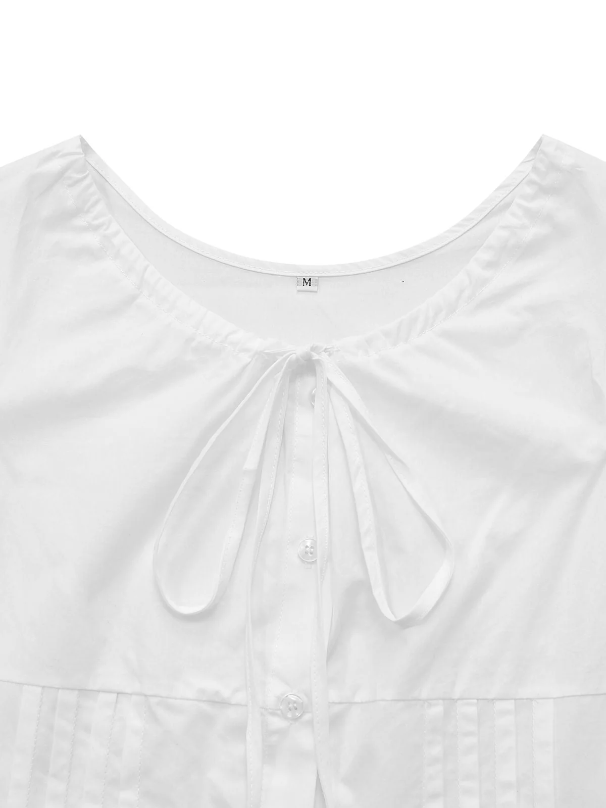 Weiß 1940er Solide Rundhals Tailliert Taille Bluse - Image 4