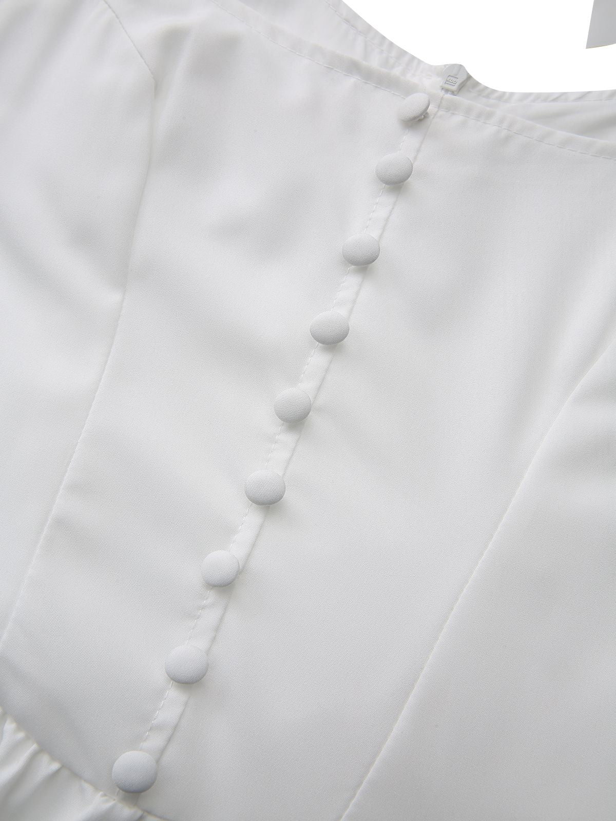 Weiß 1940er Solide Schnürung Knopf Kleid - Image 5